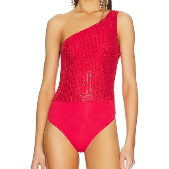 Super down (NWT) remi one shoulder bodysuit (red) - Picture 1 of 5